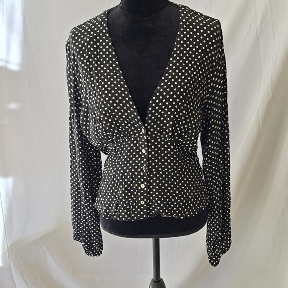 Free People love street women M polka dot long sleeve button down whimsigoth - Picture 4 of 12